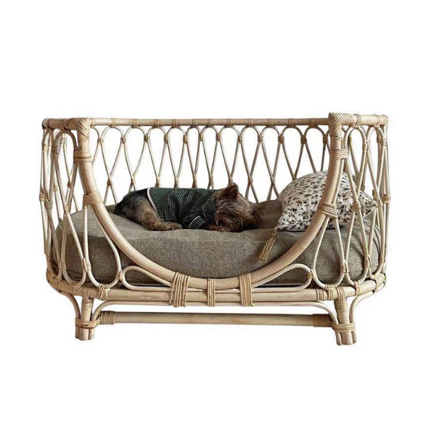 Hand-Woven Rattan Pet Bed | Dog Sofa, Cat Princess Bed, Baby Rattan Bed