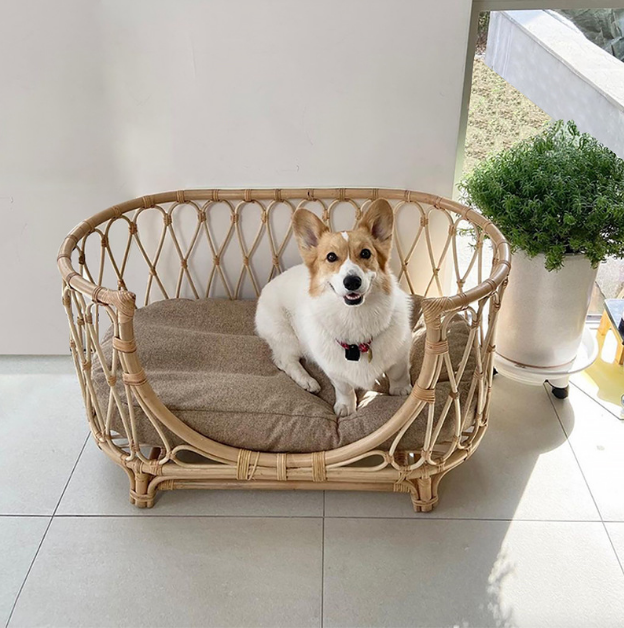 Hand-Woven Rattan Pet Bed | Dog Sofa, Cat Princess Bed, Baby Rattan Bed
