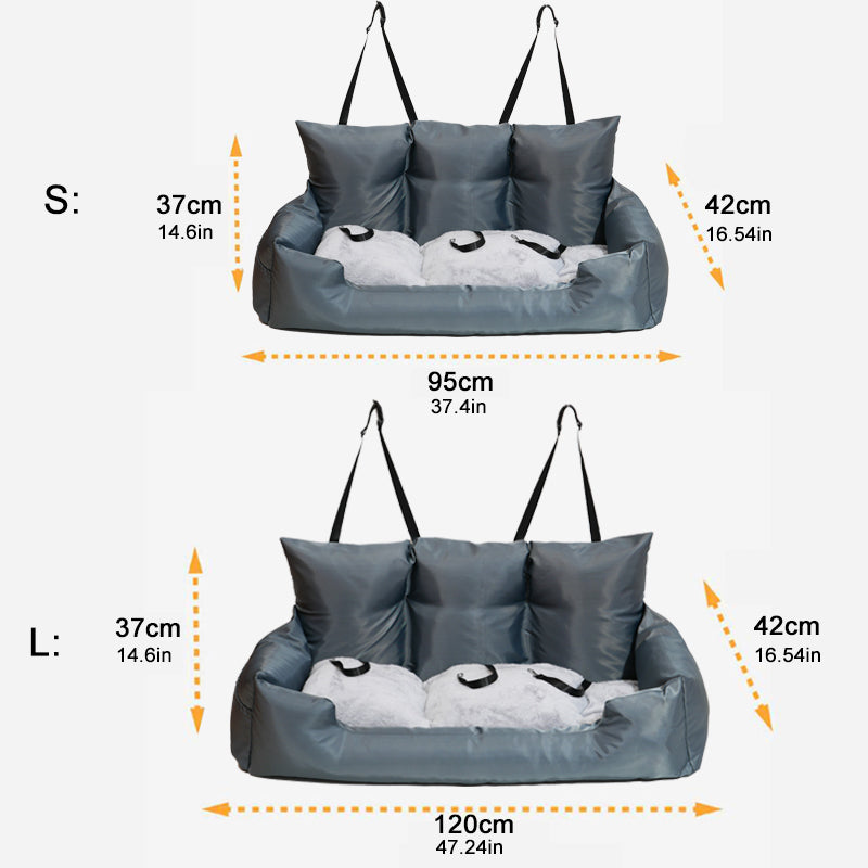 Luxury Dog Car Seat Bed | Detachable Soft Booster Pet Travel Carrier for Back Seat
