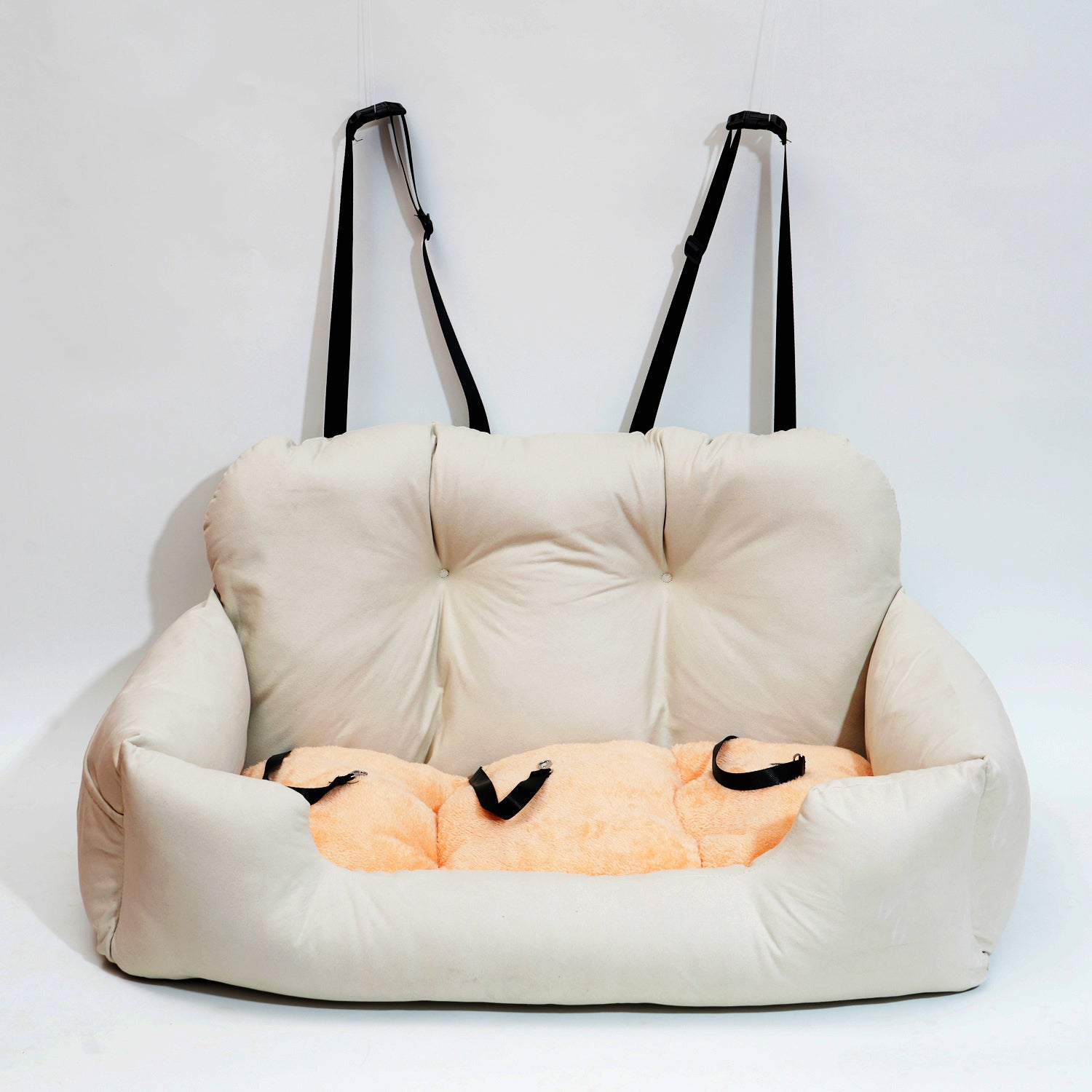 Luxury Dog Car Seat Bed | Detachable Soft Booster Pet Travel Carrier for Back Seat